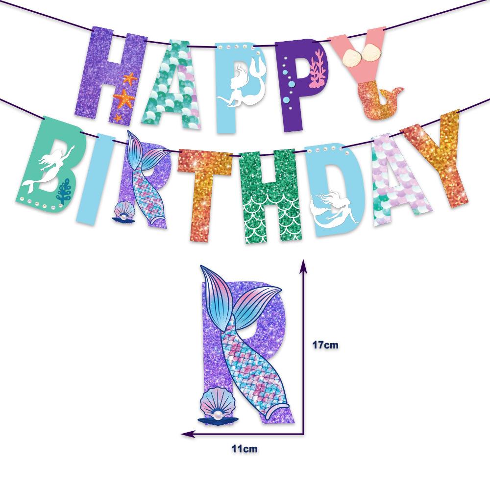 Happy Birthday Banner Mermaid Party Decor Mermaid Tail Shell Bunting Garland Girl First Birthday Party Decoration Baby Shower