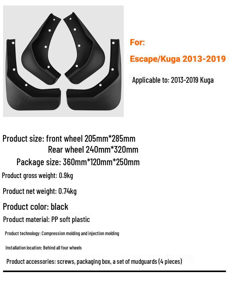 Car Tire Mud Flaps Leather for Ford Kuga/Escape 2013-2019