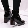 Fashion Spring Autumn New Arrival Fashion Shoes Women Boots Lace-up Patent Leather Ankle Boots Pointed Tick Heels Platform Boots Punk 43