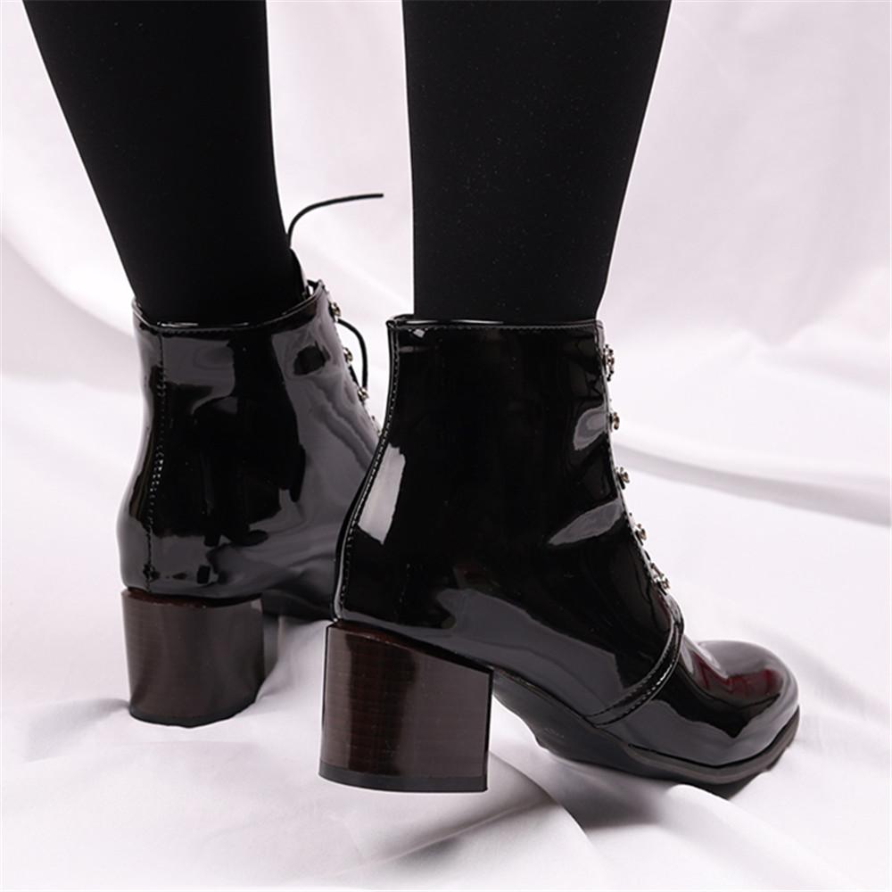 Fashion Spring Autumn New Arrival Fashion Shoes Women Boots Lace-up Patent Leather Ankle Boots Pointed Tick Heels Platform Boots Punk 43