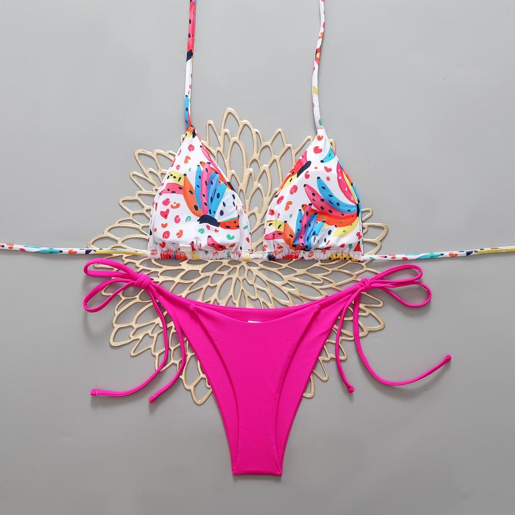 Colorful Graffiti Print Color Block Two-Piece Bikini - Sexy European & American Beachwear