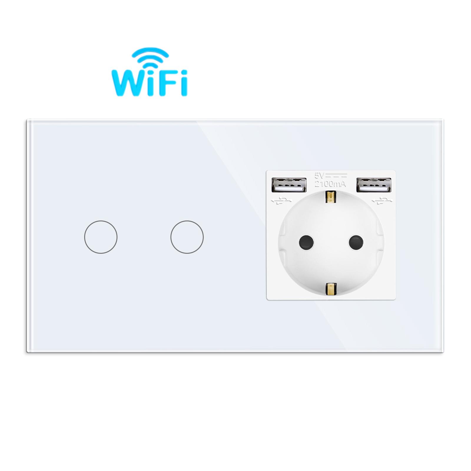

Tuya Smart Touch Light Switches Plus USB-розетки Type-c Plug Eu Standard Smart Life Google Home Alexa App Control Socket No WIFI-2Gang USB Socekt