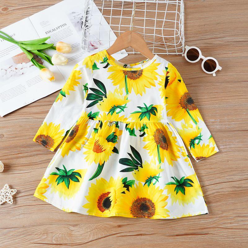 Korean Princess Long-Sleeve Floral Dress for Girls - Spring & Autumn Collection