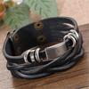 Mens Vintage Multilayer Braided Faux Leather Bangle Cuff Bracelet Wristband