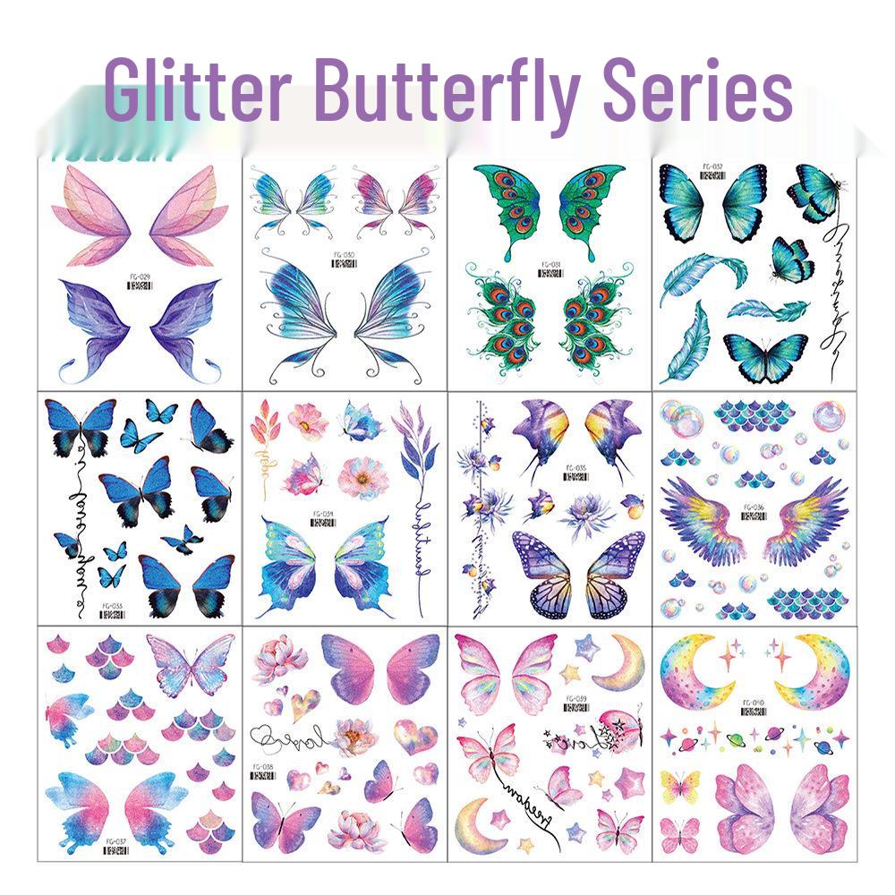 Ruikalong Waterproof Long-Lasting Glitter Butterfly Tattoo Sticker for Children's Makeup
