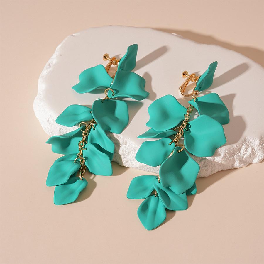 No Ear Piercings, Wrinkled Acrylic Petals, Long Fringed Earclips, Personalized Earrings.