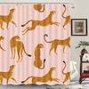 Leopard Fabric Shower Curtain, Tropical Animal Cheetah Shower Curtain for Bathroom, Pink with Hook 180X180CM