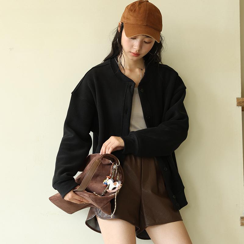 Vintage Women Soft Cropped Bomber Jacket 2025 Female Spring Autumn Woolen Cloth Jacket Woman Fashion Short Coats