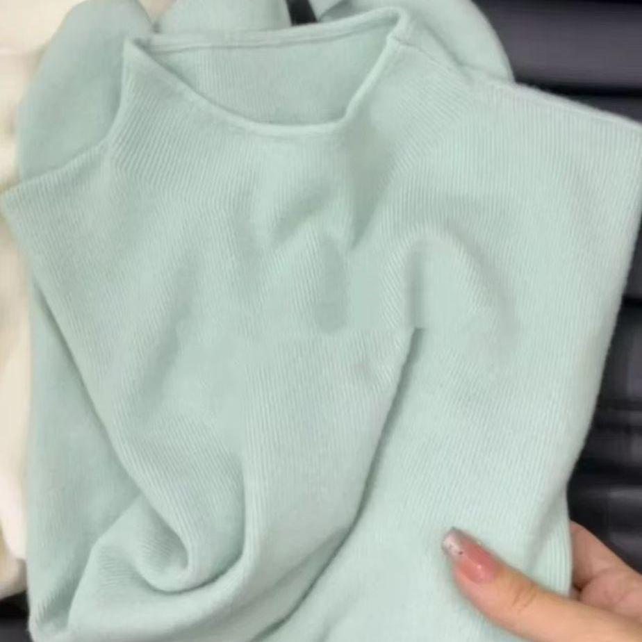 Simple Long-Sleeve Knit Sweater: Versatile Solid Color, Half-High Collar, Perfect for Autumn and Winter