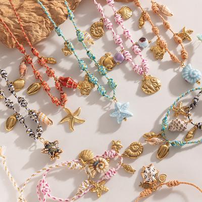 Hypoallergenic Braided String Bracelet Waterproof Gold Starfish Conch ShellPendant Adjustable Hand Woven Friendship Jewelry Gift