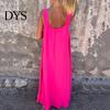 Three-dimensional Flower Design Dress Women 3D Rose Decor Shoulder Strap Sleeveless Pleated Slip Summer Long Loose Solid Color Backless Maxi for Beach