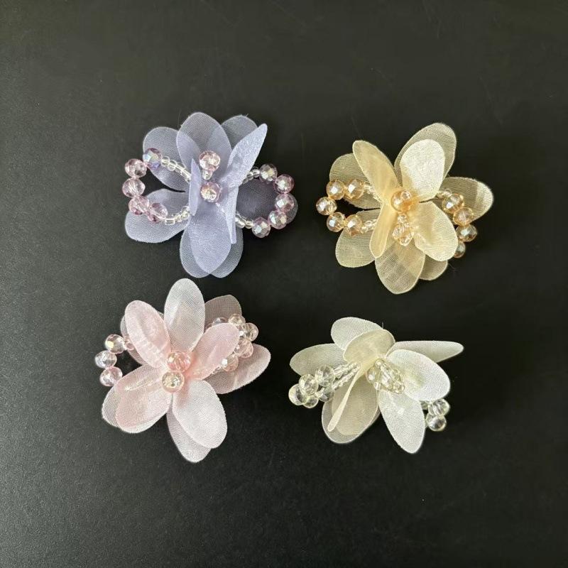 10Pcs Beaded Mesh Flower Patches Sew On Applique DIY Dress Bag Hat Clothing Decorative Accessorie Material Patches