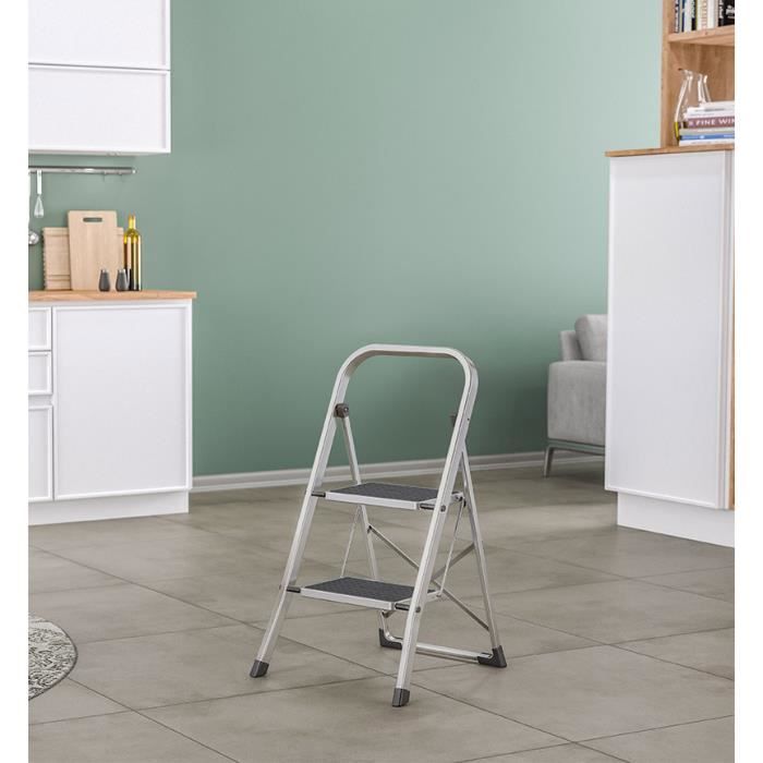Marche Pied Pliant HAILO K30 2 Marches En Aluminium Avec Tapis Antidérapant Et Garde-corps Ergonomique
