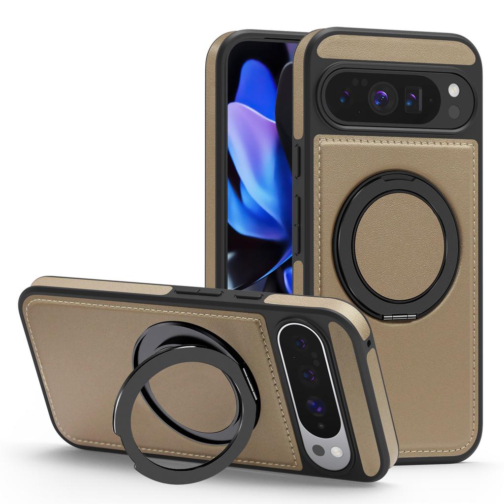 For Google Pixel 10 Pro XL Case with Ring Kickstand Compatible with MagSafe PU Leather Back Cover