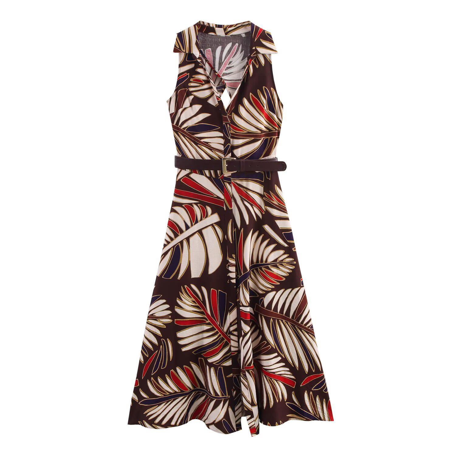 

2025 Spring Women s European American Style Belted Midi Dress Small