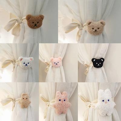 1Pc Cute Embroidery Curtain Tieback Bear Rabbit Cartoon Curtain Buckle Clip Magnetic Buckle Curtain Binding Strap Kids Room