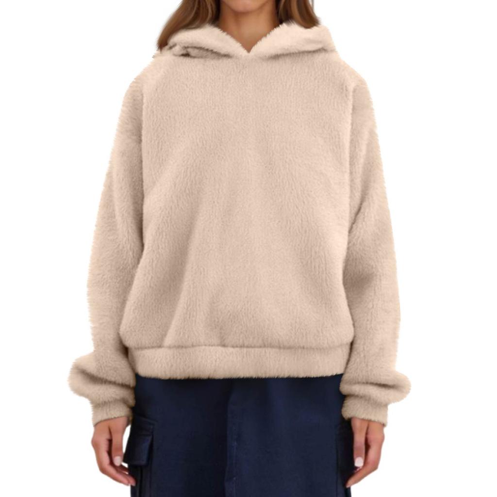 Women's Fashion Long Sleeve Solid Color Fleece  Ears Hooded Warm Sweater Sweatshirt