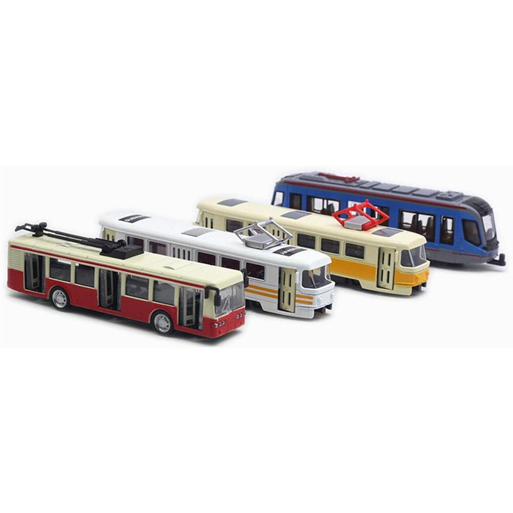 4Pcs Car Toys, Bus Train Model Toys, Car Toys, Inertia Car, Door Opening, Bus Toys, Education Toys, Desktop Decoration for Children 4-6 Years Old