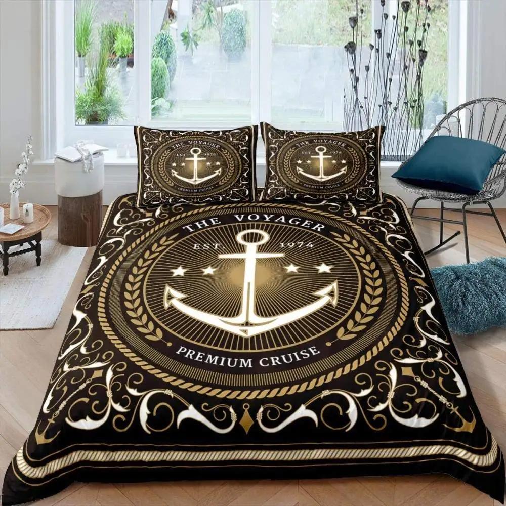 Comforter Anchor Nautical Steamboat Bedding Set Ocean Coastal Theme Blue And White Strip For Kids Adults King Size
