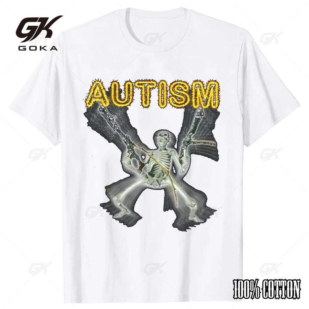 Retro Autyzm Szkielet Śmieszny Męski Damski Bawełniany T-Shirt Neurodywergentny Świadomość Autyzmu Wsparcie Graficzny T-shirt Prezenty na Halloween Ubrania