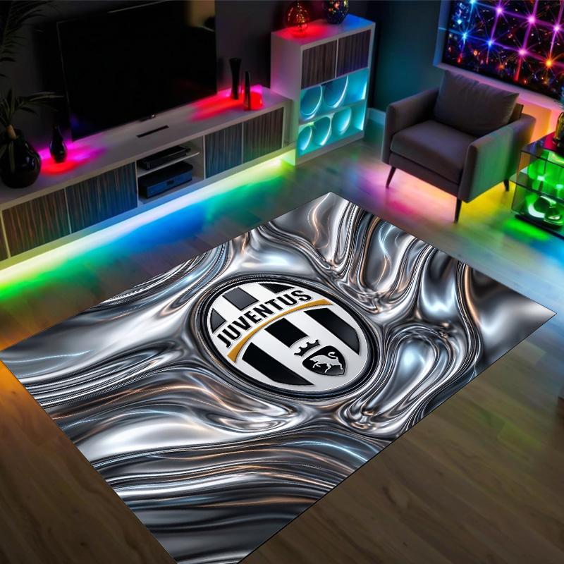 Juventus FC Design Kristall-Samt-Teppich Gemütlich Nicht?Rutschfester Teppich mit Aufdruck für Schlafzimmer Wohnzimmer Eingang
