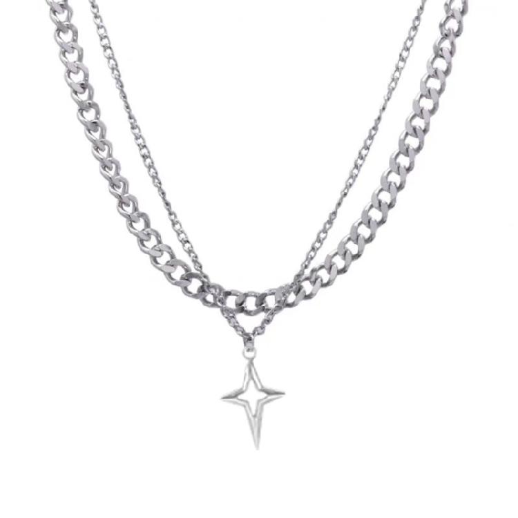 Trendy Double Layer Star Necklace Adjustable Length Zinc Alloy Lightweight Neckchain Gift For Any Occasion
