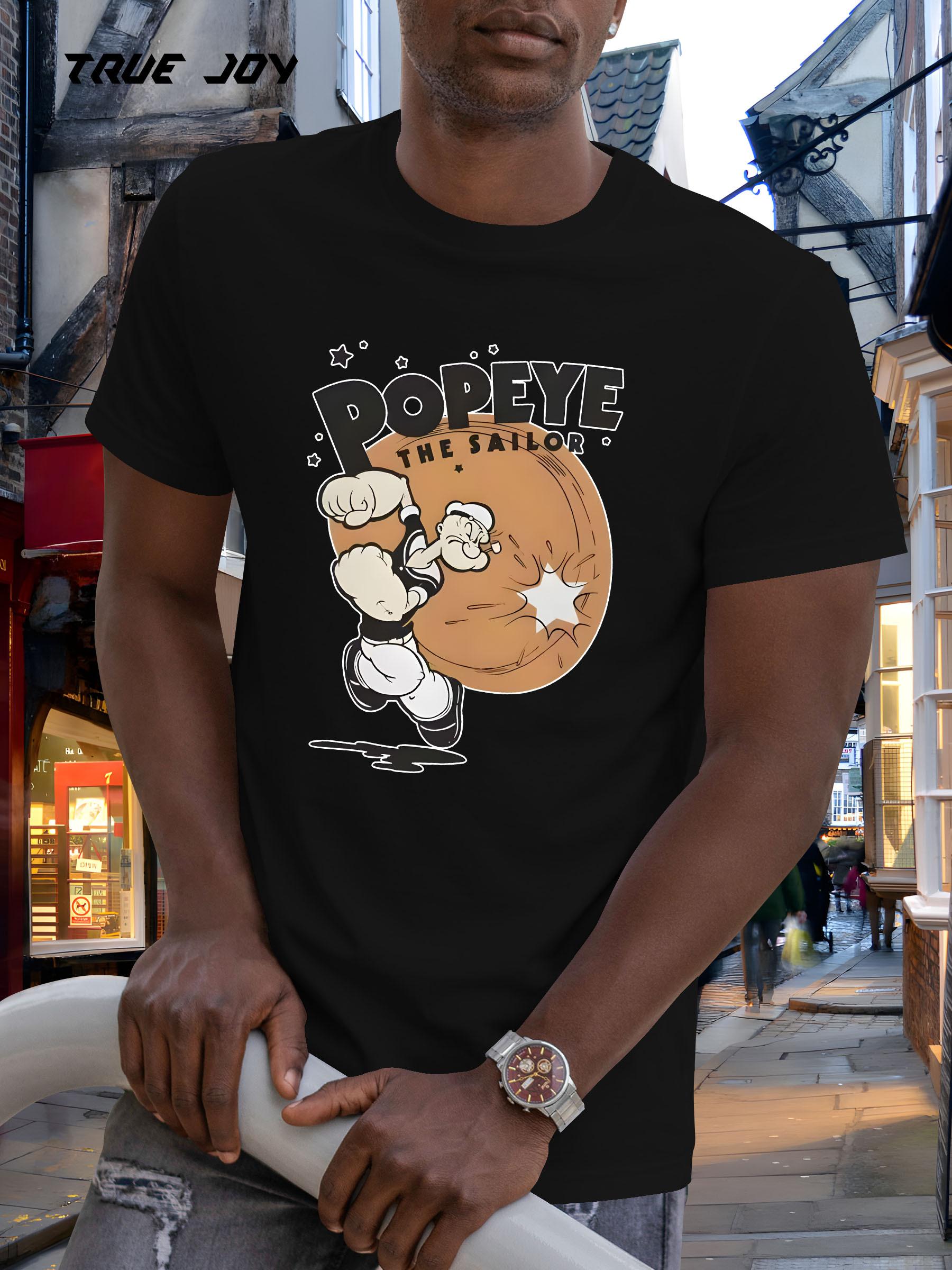 Popeye the Sailorman Graphic T-shirt - Black Cartoon Print Summer Tee XXL