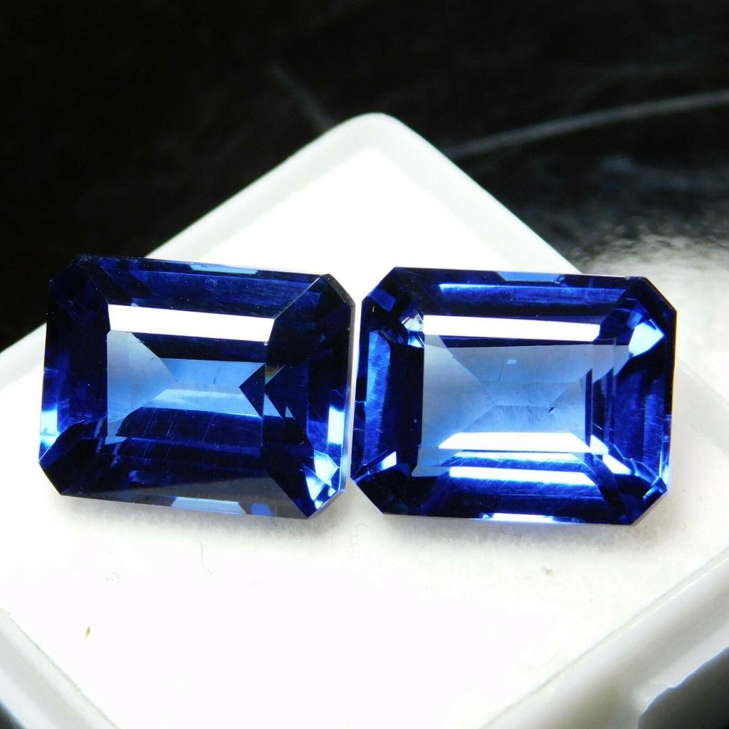 16 Carat CERTIFIED Loose Gemstone Natural Blue Tanzanite Emerald Cut Pair multiQ 00J