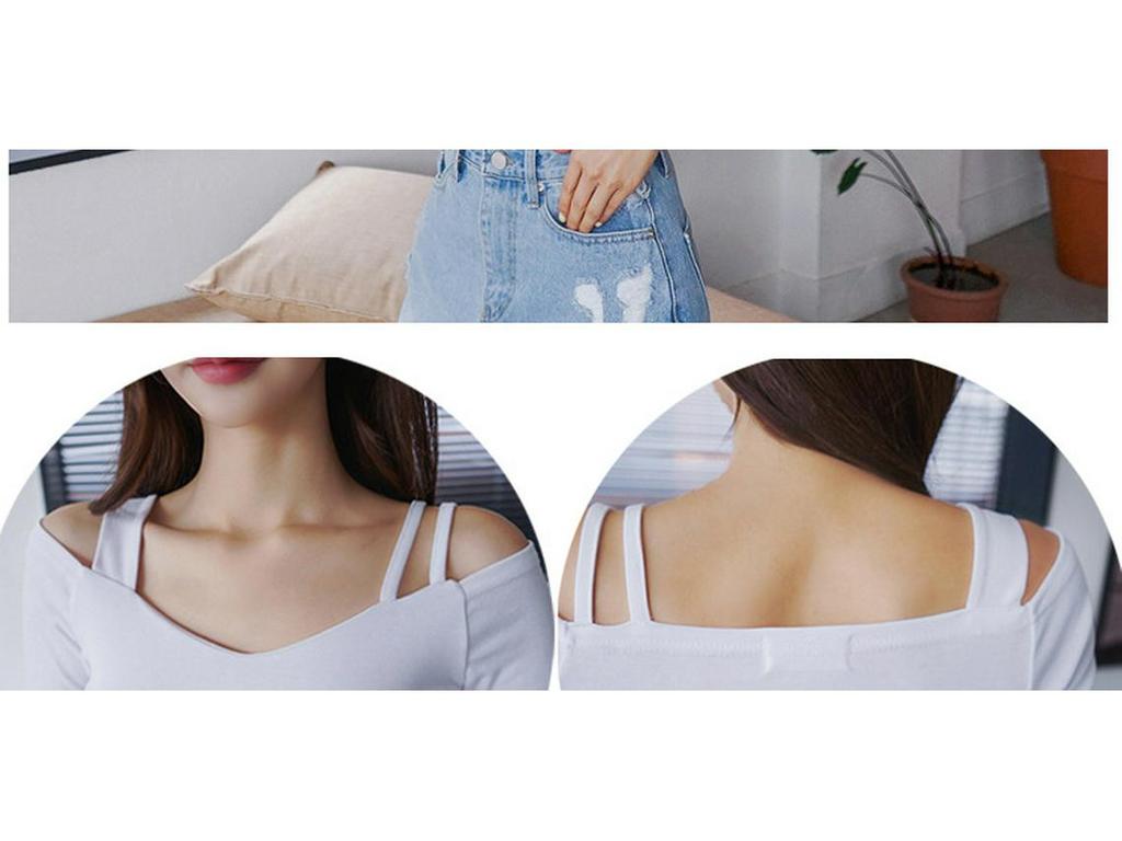 2025 Damski czarny top z odkrytymi ramionami i krótkim rękawem, z dekoltem w serek i dopasowanym krojem