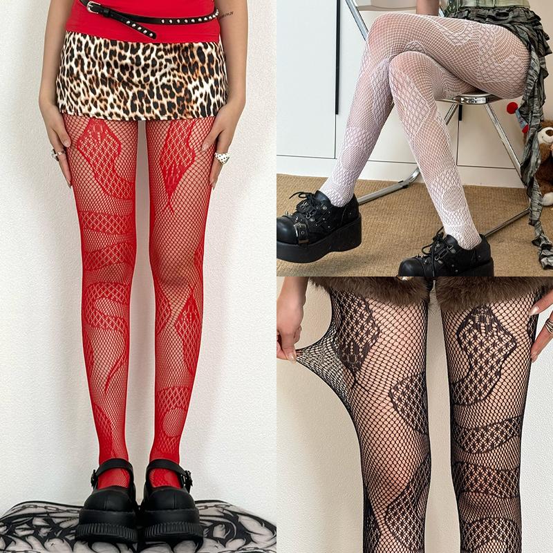 Y2K Gothic Fishnets Stockings Women Mesh Tights Netting Stockings Y2K Pantyhose With Pattern Leggings Sexy Lingerie