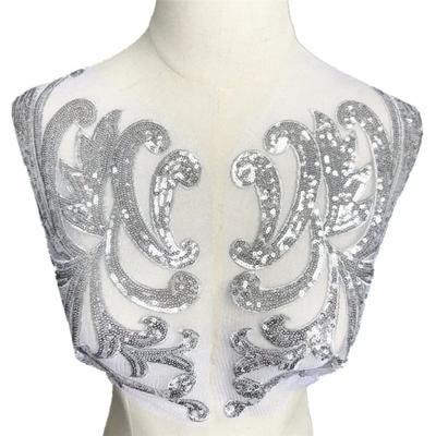 Fashion Elegant 40*19CM Sequin Patches 3D Flower Lace Embroidery Bodice Applique Fabric Gold Silver Red Sewing Supplies