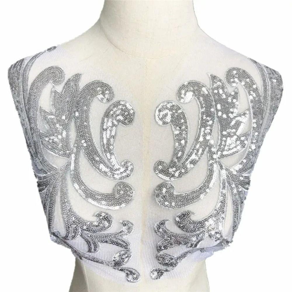 Gold Silver Red Sewing Supplies 40*19CM Bodice Applique Fabric Fashion Elegant Sequin Patches