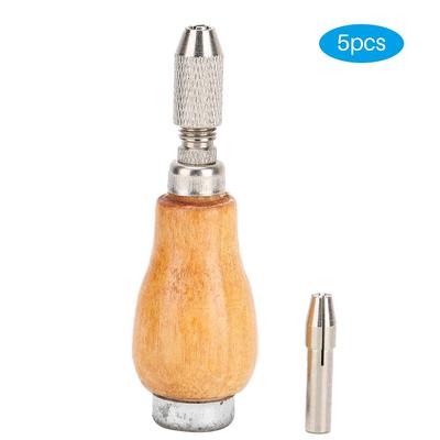 5Pcs Comfortable Grip Wooden File Handle with Replaceable Heads Jewelry Repairing Accessories