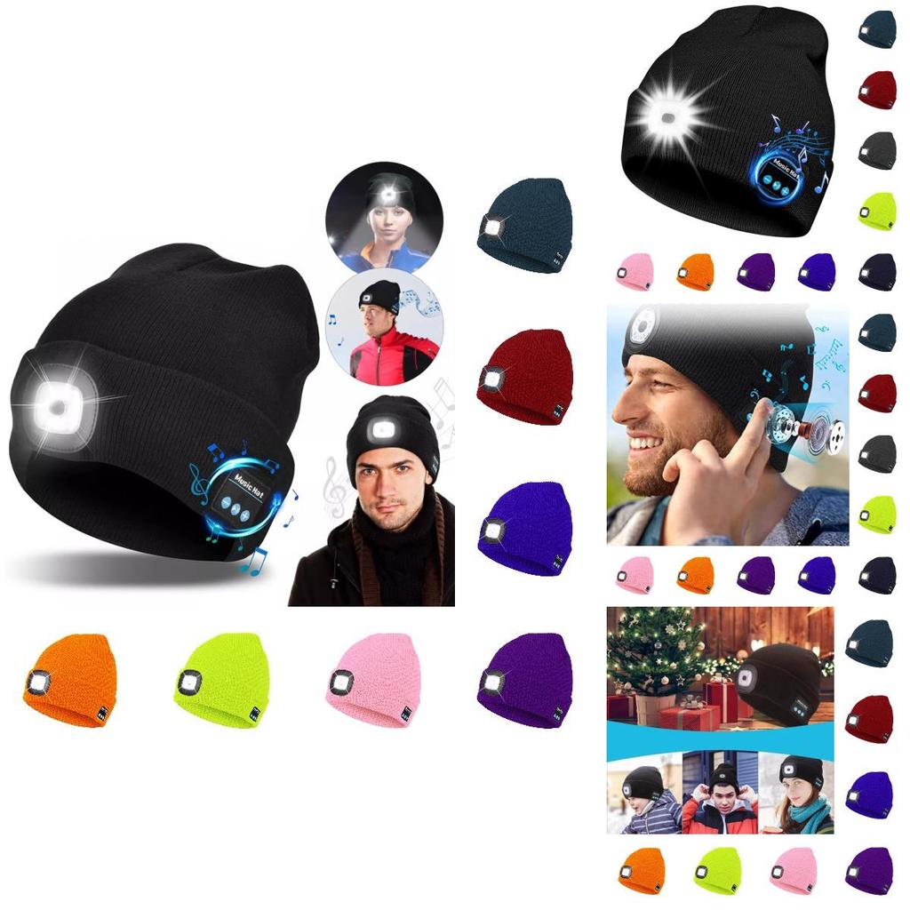 Outdoor Usb Rechargeable Bluetooth Knitted Beanie Hat With Music And Light Features For Winter Comfort