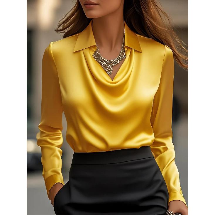 2026 Stylish Simple Cowl Neck Shirt Collar Women's Top