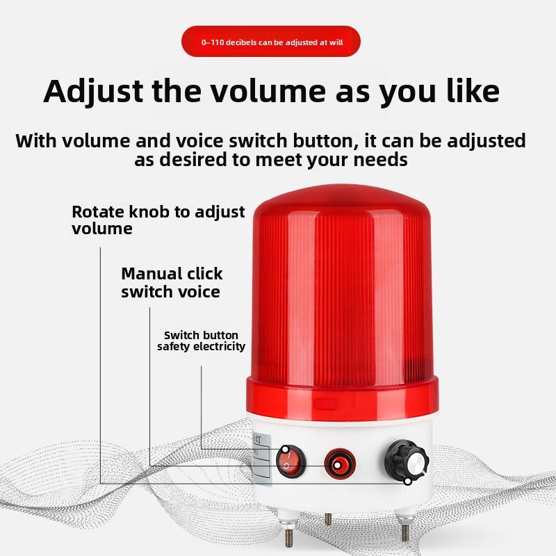 LTE-6106J 12V/24V/220V Voice Announcement LED Traffic Warning Light with Sound Rotating Flash Adjustable Volume Bolted Mount
