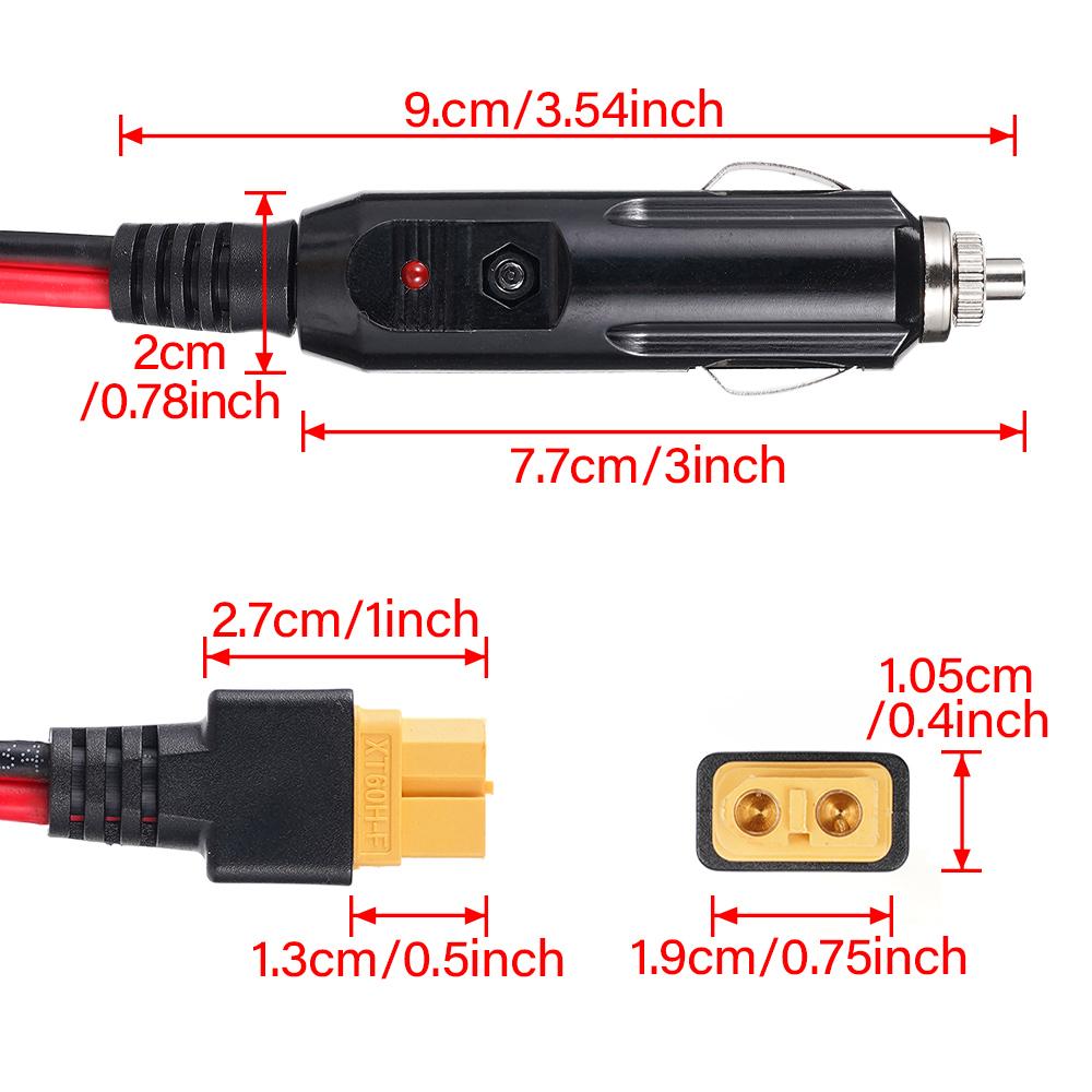 12V 24V 20A Insurance Car Cigarette Lighter to XT60 Female Charging Cable Connecting Wire for Car Power Battery Charging