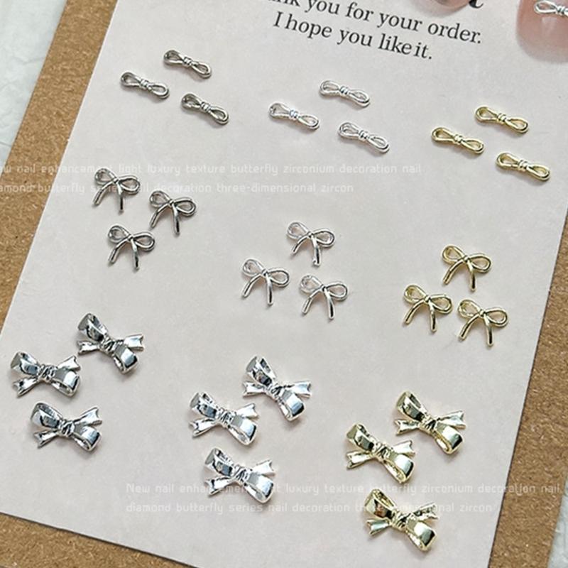 10pcs Delicate Alloy Bow Nail Gems for Stylish and Cute Nail Decorations for Women Girls