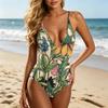 Swimsuit for Women Deep V Neck with Adjustable Straps and Botanical Print Bathing Suit Beachwear