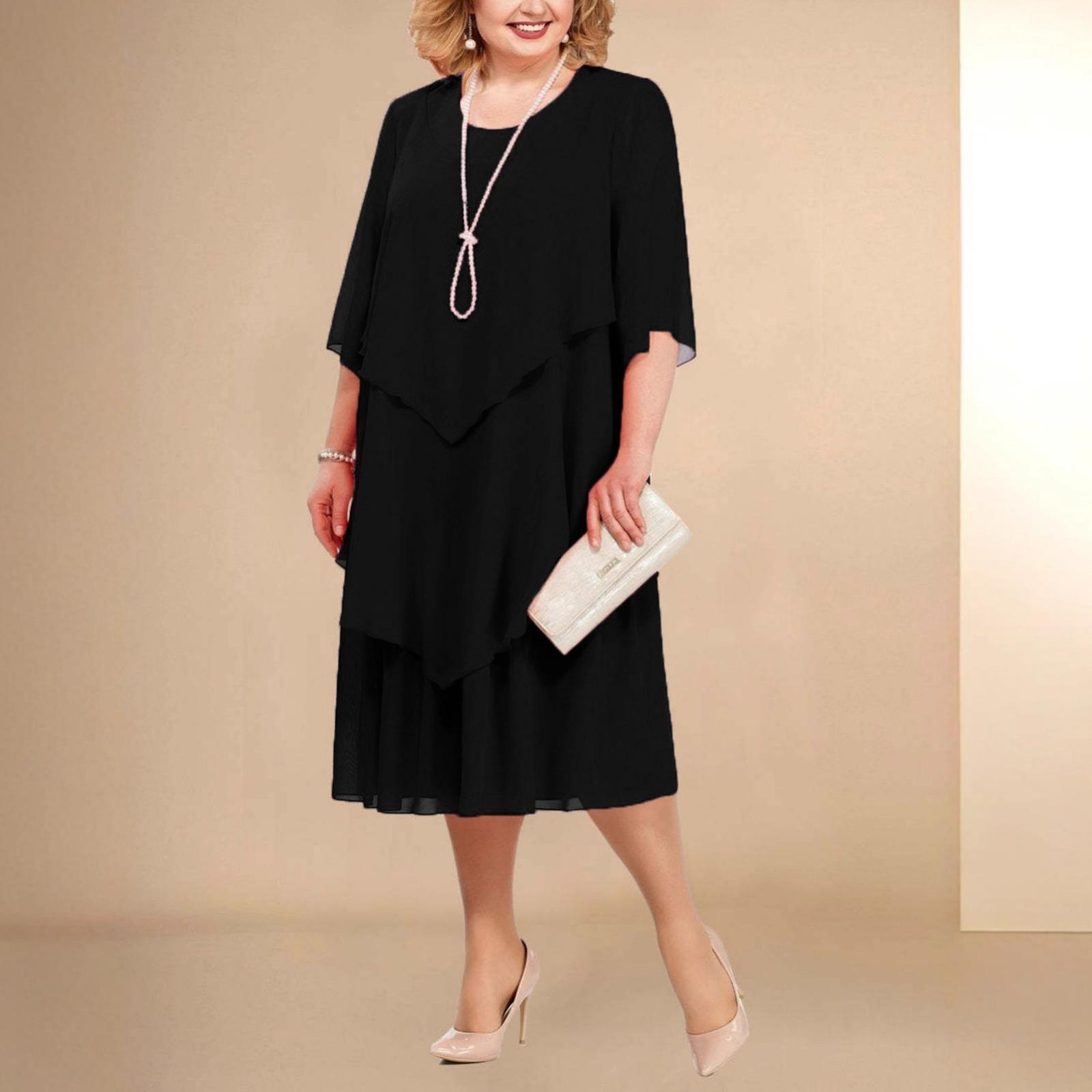 

Plus Size Women s Chiffon Layered Ruffle Dress Loose Fit Midi Evening Gown Elegant Formal Occasion Outfit XXXXXL чёрный