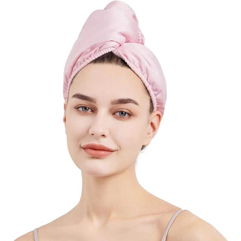 

1 шт. Шелковые полотенца для сушки волос Двухслойные Впитывающие Быстросохнущие Шапка-тюрбан для душа для европейских женщин для сушки длинных вьющихся волос 63x25cm