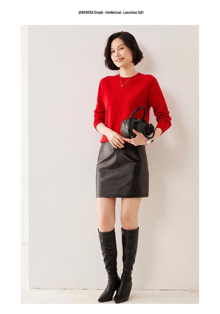 Women's Classic Round Neck Cashmere Blend Sweater - Solid Color, Loose Fit, Soft, Skin-Friendly, and Versatile.