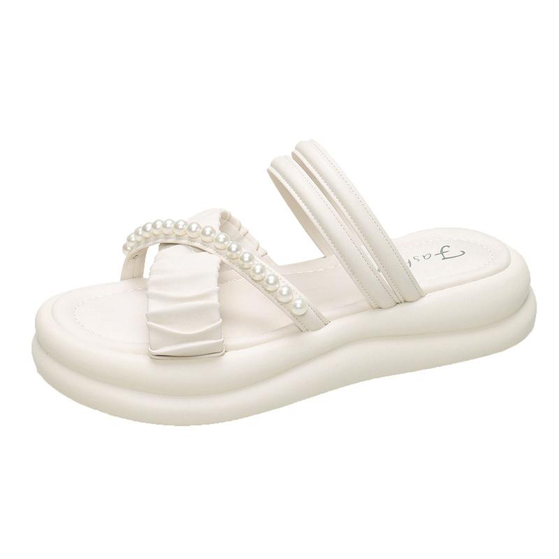 

Сандалии тапочки женские летние феи снаружи жемчужные толстые подошвы повседневные две носки пляжные тапочки женские модные женские летние дышащие туфли 40