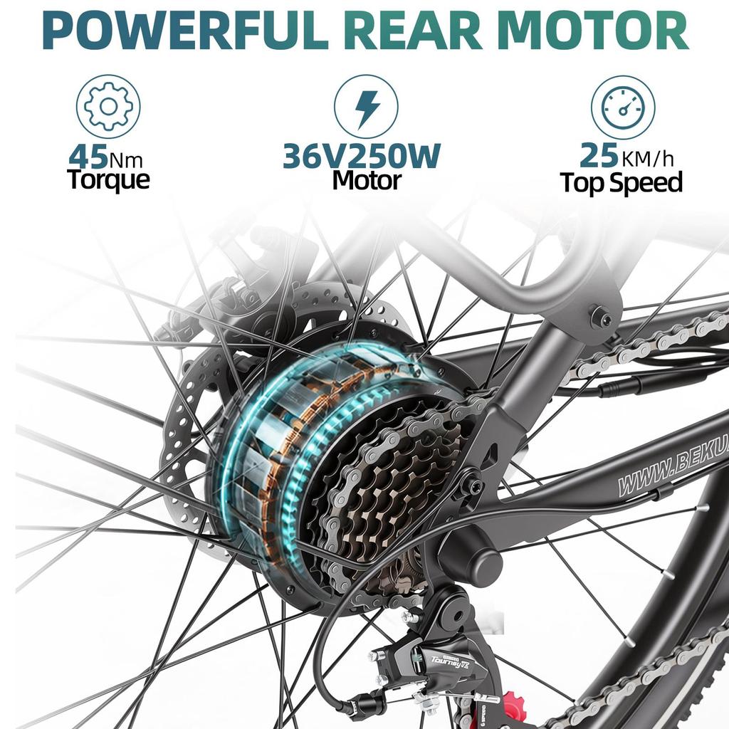 City Electric Bike BEKUP V2 25 Km/h Max Assisted Speed 75 Km Pedal-Assist Range 250W Rated Motor Power 125 Kg Maximum Load