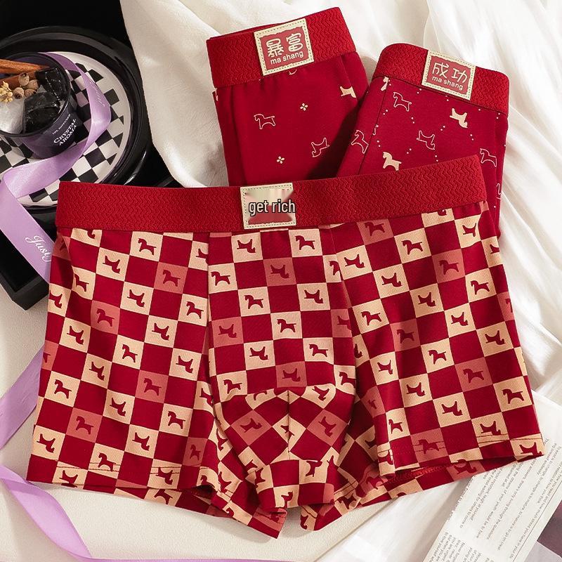 Red Pure Cotton Men's Boxer Briefs - Year of the Horse Gift Box Edition.