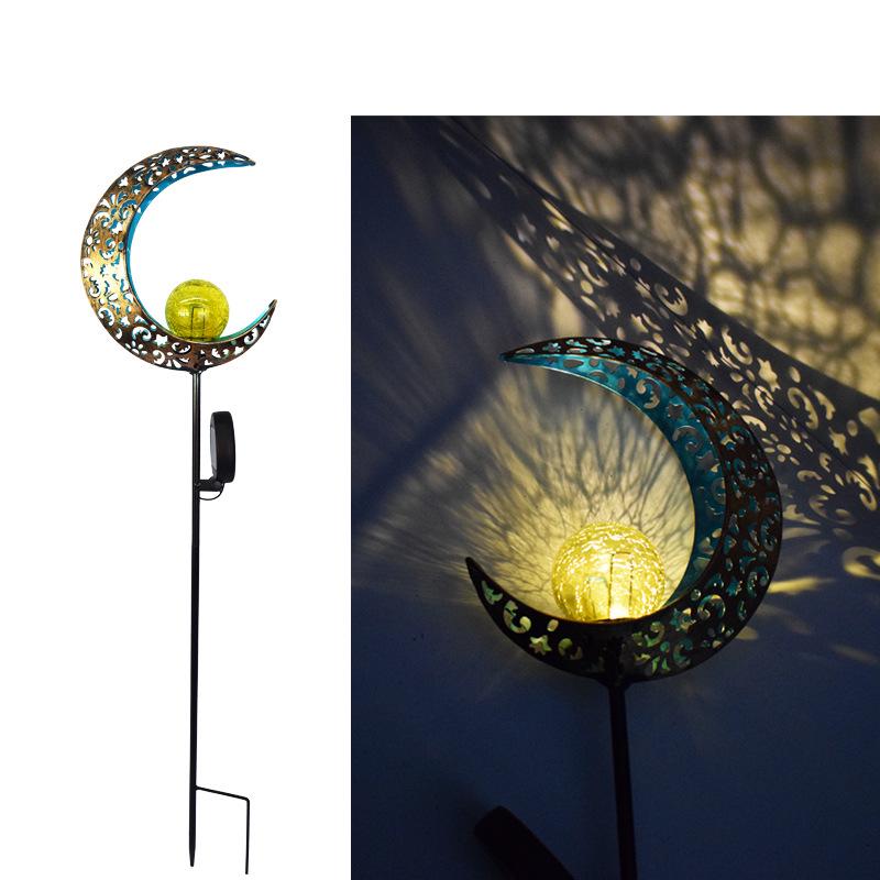 Antique Iron Art Solar Garden Lights: Moon & Sun Design Landscape Spotlight