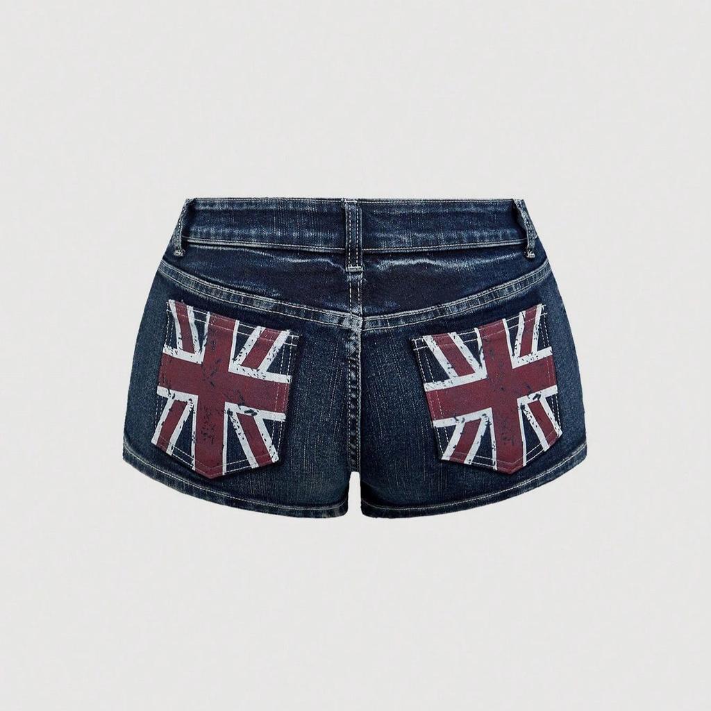 Spring Fashion High Street Sexy Sweet Printed Denim Shorts