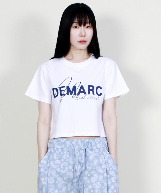 Deumakeu Logo Graphic Crop Short Sleeve T-Shirt White