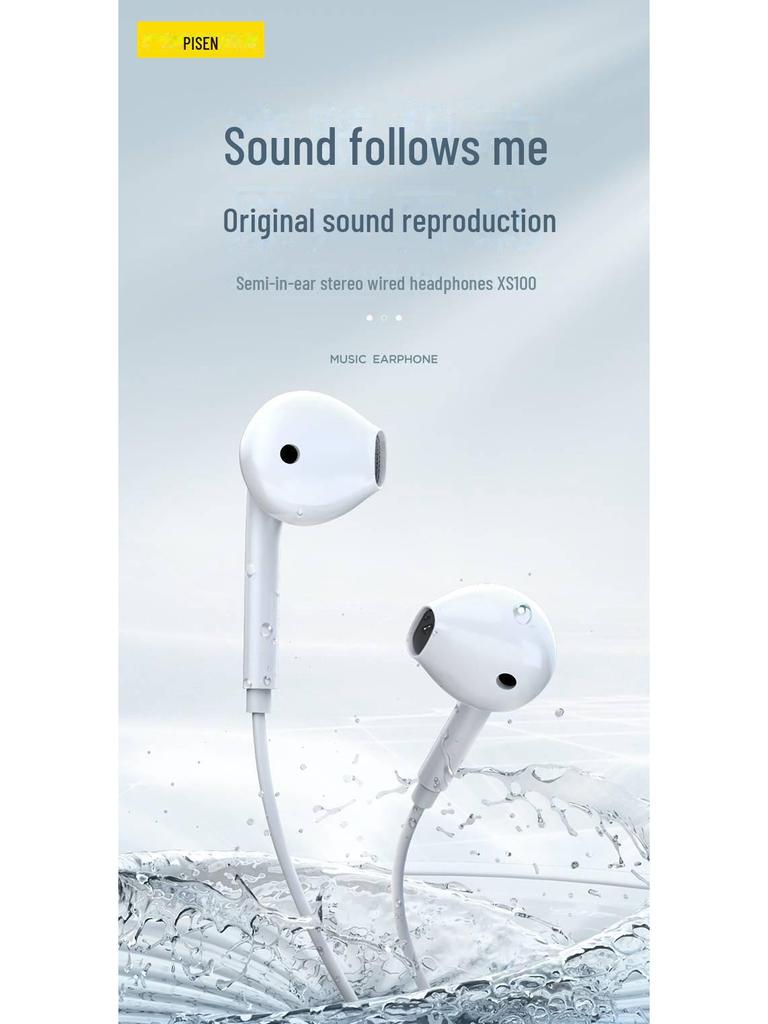 PISEN 3,5-mm-Semi-In-Ear-Kopfhörer mit Kabel für Apple- und Android-Geräte