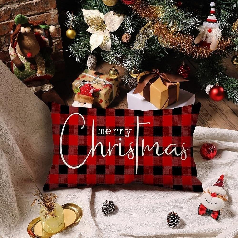 Rectangle Christmas Pillow Cover Linen Cloth Decorative Pillow Cover  Christmas Decor